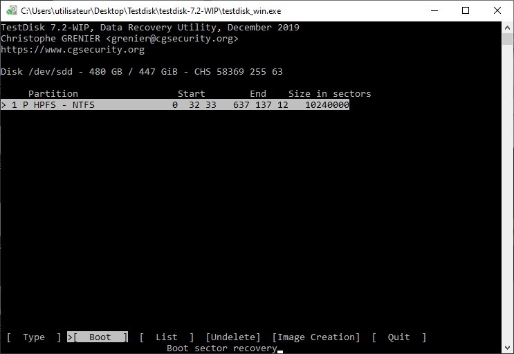 secteur de démarrage corrompu
