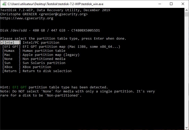 réparer partition en raw