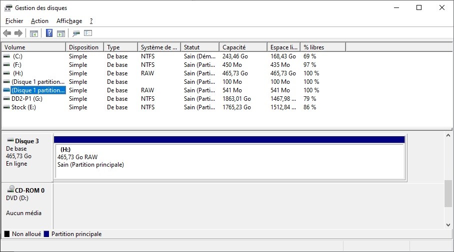 disque dur passe en raw