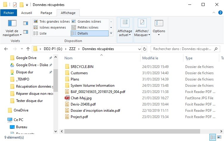 données récupérées