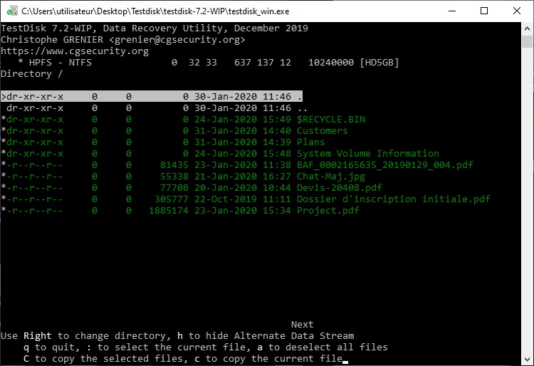 données à récupérer