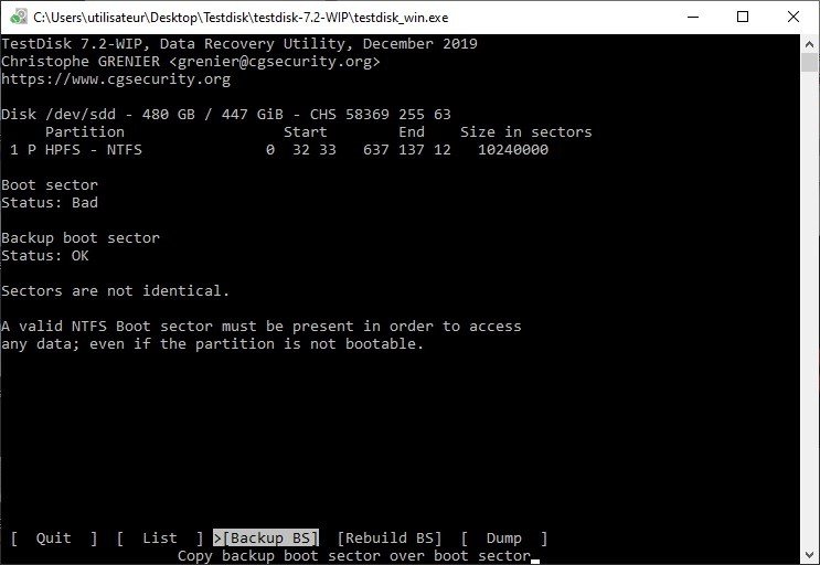 secteur boot corrompu