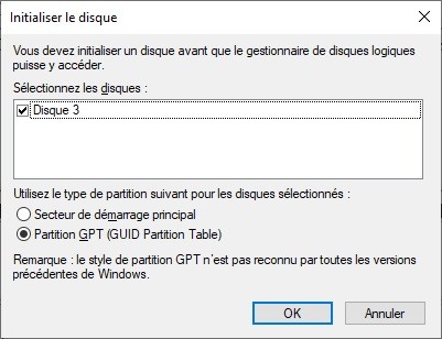 disque non reconnu réinitialisation