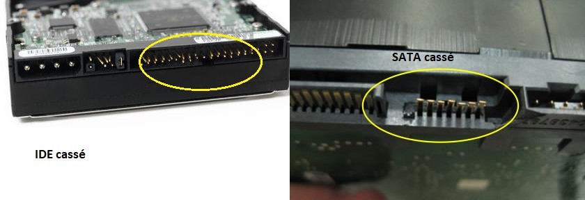 connecteur ide sata endommagé